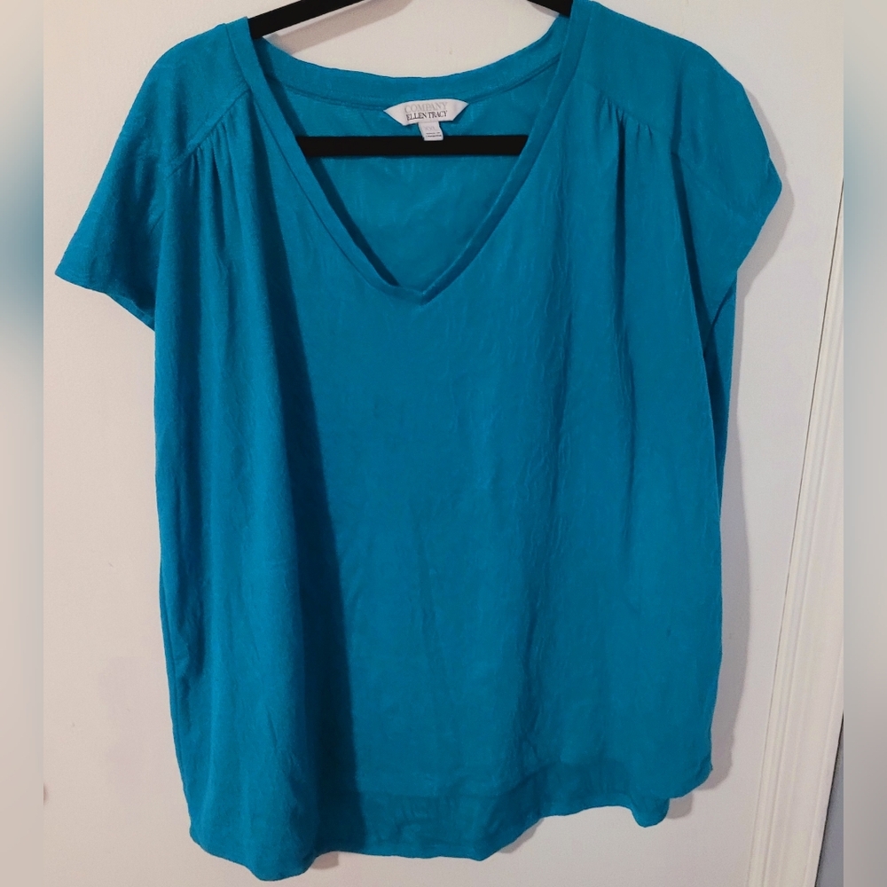 Company Ellen Tracy Teal Sleeveless Tunic Blouse size XXL Spandex